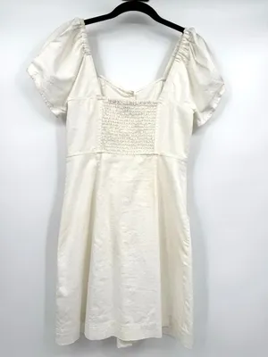 MADEWELL Linen-Cotton Puff-Sleeve Summer A-line Dress Sz 2 White Summer Retro thumbnail 4