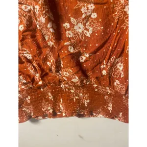 Three Dots Rust Floral Ditsy Dot Smocked High Waist Wide Leg Palazzo Pants M thumbnail 6