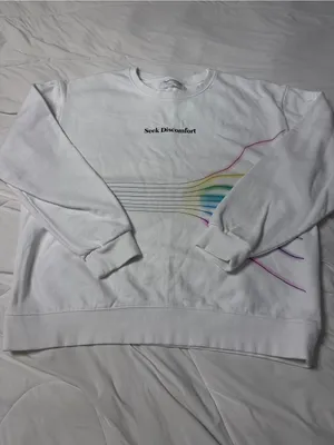 Seek Discomfort Women's Cream Graphic Sweatshirt with Rainbow Detail - Size XL thumbnail 3