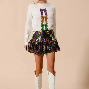 SO‎ ME Mardi Gras Checker Sequins Mini Skirt Size L thumbnail 8