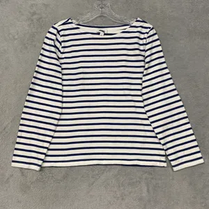 J Crew Top Womens Small‎ Blue Striped Boatneck Top Heart Elbow Patches Nautical thumbnail 3