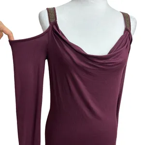 Rock &‎ Republic Cold Shoulder Top Burgundy Cowl Neck Metallic Straps Edgy S thumbnail 2