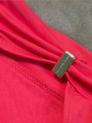 Victoria's Secret Swim Coral Bikini Bottom Gold Accent Gathered Waistband NWT XS thumbnail 4