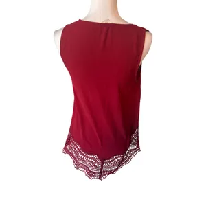 Entro Burgundy Sleeveless Blouse Crochet Trim Size S thumbnail 2