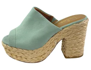 Lulus Ervyn Women's Mint Green Suede Raffia Platform Slip On Slide Sandals Sz 8 thumbnail 1