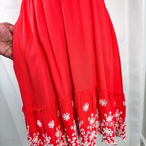 SOLITAIRE Red Summer Dress Women’s Size Medium Boho Eyelet Hem Ruffle Sleeve thumbnail 8
