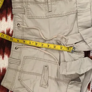 Y2K 2000s Tan beige khaki cargo micro mini low-mid rise shorts drawstring shoelace waistband Size 10/M Measurement in pics thumbnail 6