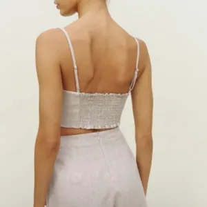 Reformation France Linen Crop Top in Oatmeal 6 thumbnail 4