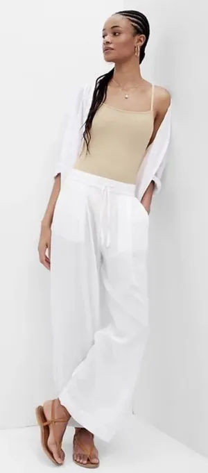 Gap Airy Wide Leg Linen Blend Elastic Waist Pants XS NWT thumbnail 1