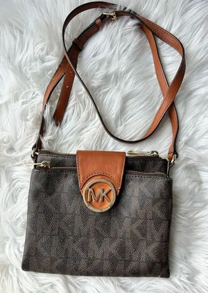 Michael Kors Fulton MK Monogram Crossbody Bag Leather Dark Brown Saddle thumbnail 1