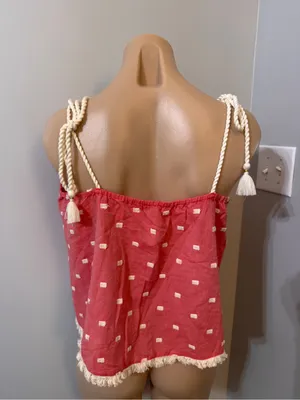 Aerie Boho Tank Top Red White Blue Medium Tassel thumbnail 4