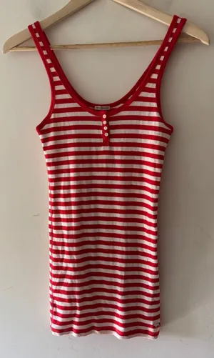 Abercrombie & Fitch Y2K Vintage Red and White Stripe Embroidered Moose Logo Tank thumbnail 1