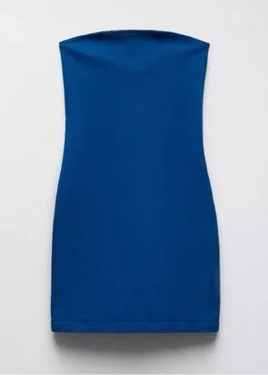 NEW ZARA blue bandeau denim strapless mini dress women’s size medium thumbnail 2