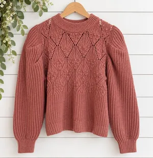 A new day pointelle rose pink mock neck sweater M thumbnail 1