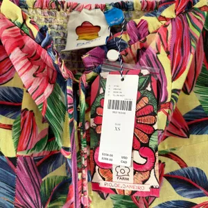 Farm Rio for Anthropologie Tropical Floral Smocked Linen Midi Dress XS thumbnail 11