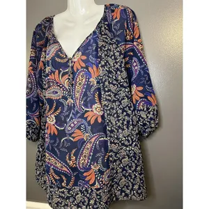 Chaps Shirt Womens Medium Blue Paisley Boho Tunic Top 3/4 Sleeve Lightweight thumbnail 3
