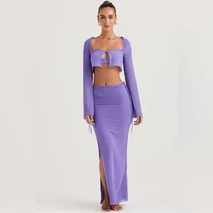 NWT House Of CB Maxi Skirt Amalfi Violet Cut Out Mermaid Vacation Beach Flowy thumbnail 5