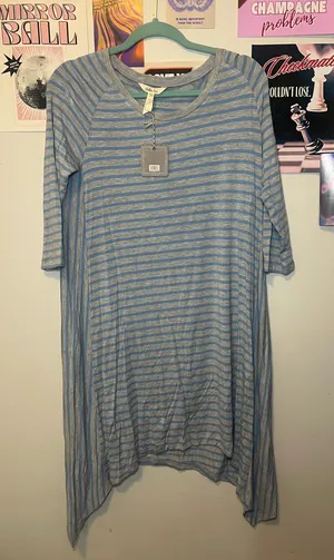 Matilda Jane Blue and Gray Striped Asymmetrical Tunic Dress thumbnail 1