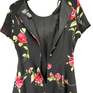 Vintage 90s Dawn Joy Floral Midi Dress Womens 5/6 Black Red Rose Romantic Goth thumbnail 11