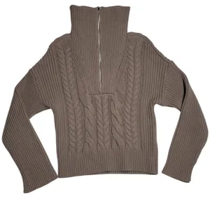 Abercrombie & Fitch V-Neck Sweater Collared Pullover Cable Knit Beige Size:M thumbnail 2