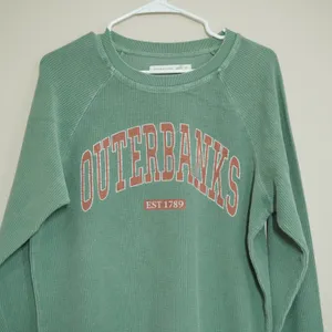 Altar'd State‎ Size XS Outerbanks Graphic Ribbed Sweatshirt Sage Green Oversized thumbnail 2