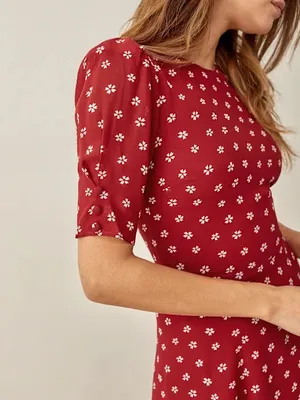 Reformation Bard Dress Mini Red White Floral Size 2 thumbnail 3