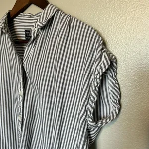 Abercrombie & Fitch Navy and White Striped Button Down Shirt Coastal thumbnail 4