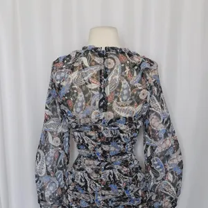 ZARA Paisley Floral Ruched Dress Ruffled Mini Metallic Party Cocktails Small‎ thumbnail 8