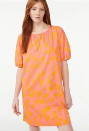 Free Assembly Pink and Orange Floral Shirred Short Sleeve Dress Pockets thumbnail 1
