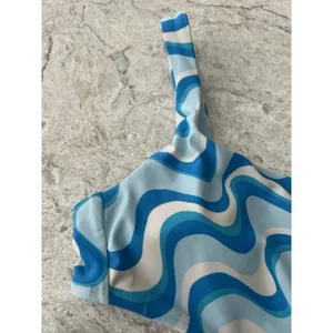Wild Fable Blue Wavy Psychedelic Print‎ Bikini Set Square Neck High Leg Size XXS thumbnail 3