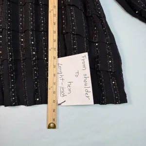 Anthropologie Size-M Womens Quinn Tunic Top Black with Gold‎ Metallic Sequins thumbnail 6