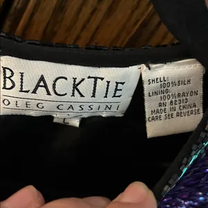 Black Tie Oleg Cassini sequin beaded blouse top VTG‎ teal sparkle cocktail Large thumbnail 3