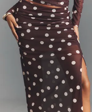 Anthropologie Maeve Polka Dot Print Mesh Side-Slit Maxi Skirt, Size XL thumbnail 4
