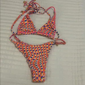 Kulani Kinis Multicolor Pink Orange Blue Triangle Bikini thumbnail 2
