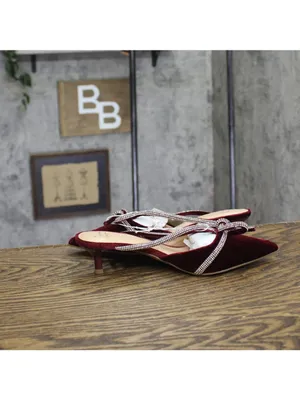 NWT A New Day Womens Gwen Rhinestone Bow Heels Velvet 94656735 Burgundy Red 6M thumbnail 7