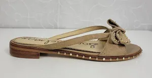 Sam Edelman Womens Sandals Size 6 Tan Dariel Bow Suede Studded Slip On Flats thumbnail 1