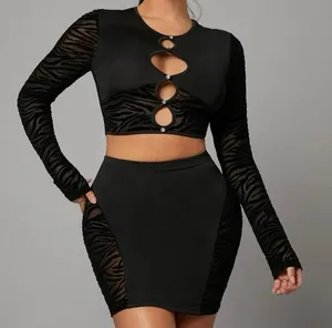 SheIn Black Zebra Mesh Long Sleeve and Skirt Set thumbnail 1