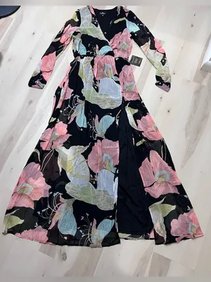 Lulus NWT Women Medium Black Pink Floral Lily Print Maxi Dress Summer Wedding thumbnail 8