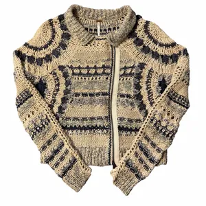 FREE PEOPLE Crochet Knit Moto Sweater Jacket; retails $259; size large thumbnail 3