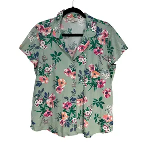 LOFT Outlet Sleep‎ Women's Green Floral Button Up Shirt Top Size M thumbnail 2
