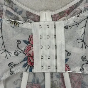 Floral Mesh Corset Top White Pink‎ Bustier Sweetheart Neckline Boning Size M thumbnail 4