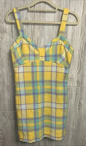 Zara Yellow Plaid Mini Dress with Pastel Accents thumbnail 1