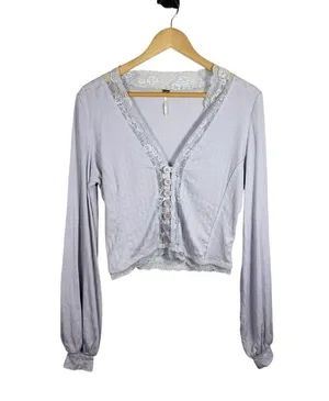 Free People Run With Me Lace Trim Cardigan in Lilac Size M thumbnail 7
