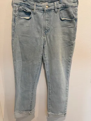 Good American Light Wash Cropped Jeans with Raw Cuffs thumbnail 1