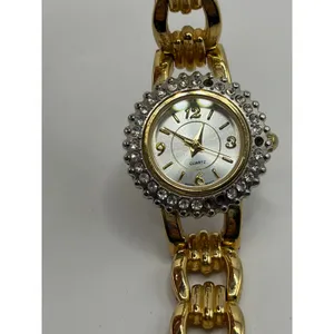 Womens Gold Tone Quartz Watch Rhinestone Bezel Base‎ Metal Japan Movement thumbnail 2