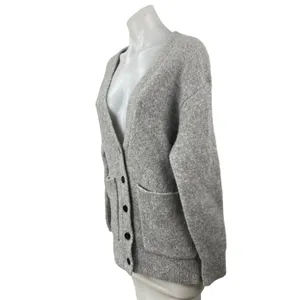 Aritzia Wilfred Dorothy Gray Wool V Neck Long Sleeve Cardigan Sweater Top Sz 2XS thumbnail 3