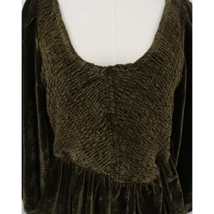 Free People Brown Bear Velvet‎ Smocked Mini Dress Long Sleeve Small thumbnail 10