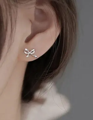 Boutique Silver Bow Stud Earrings thumbnail 2