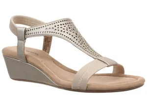 NWT Style & Co. T Strap Elastic Wedge Sandals Platinum Gray / Tan Brown 6.5M thumbnail 1
