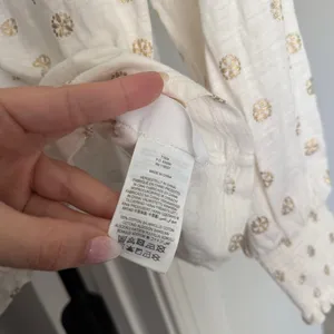 Boden White Gold Print Smocked Long Sleeve‎ V Neck Top thumbnail 5